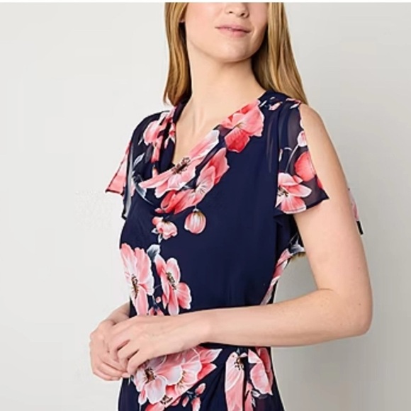 Robbie Bee Floral Fairy Feminine Romantic Cowl Neck 90s Y2K Midi Dress 16W - Picture 1 of 9